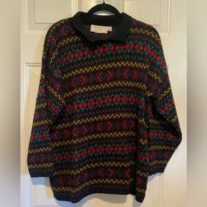 United States Sweaters Unisex Medium Pullover Collar Black Red Teal Vintage